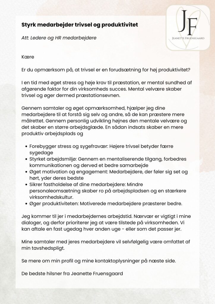 Samtaleterapi til dine medarbejdere